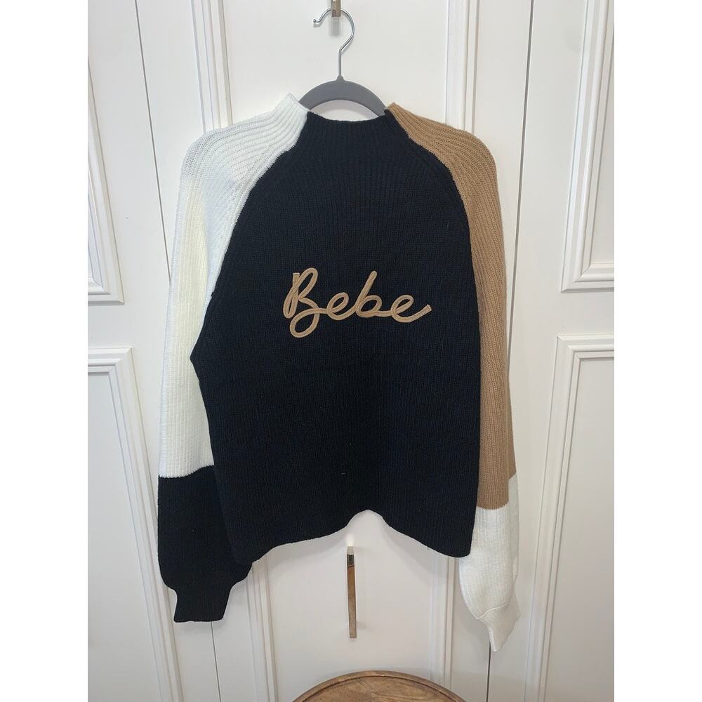 NWT Bebe Women's XL Color‎ Block Mock Neck Pullover Sweater Multicolor